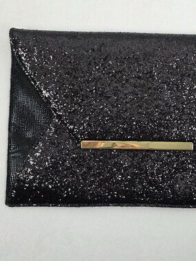 Glitter Sequin Envelope Purse with Gold Chain Shoulder Strap